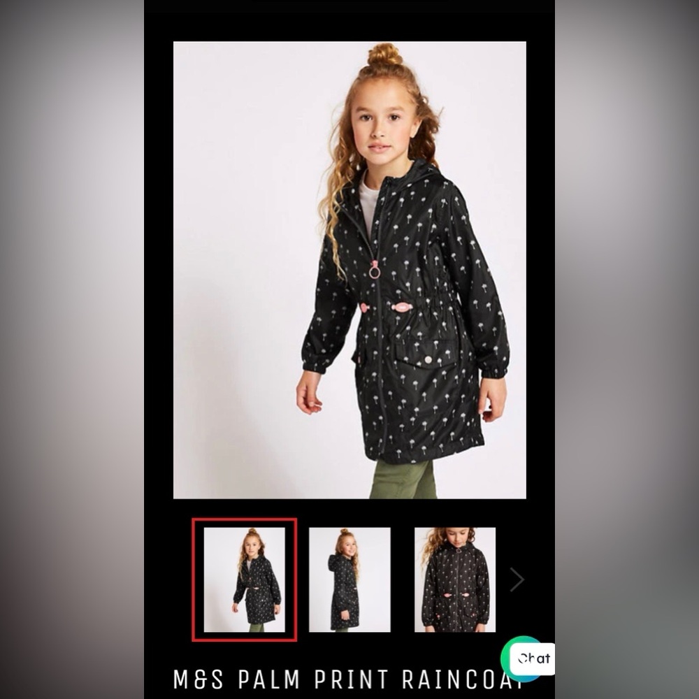 M&S Black Palm Print Kids' Raincoat with Pink Accents size 3/4 yrs like new